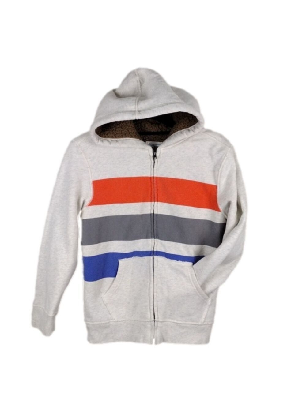 Children's Place Oatmeal Multicolored Striped Hooded Long Sleeve Zip Up Jacket